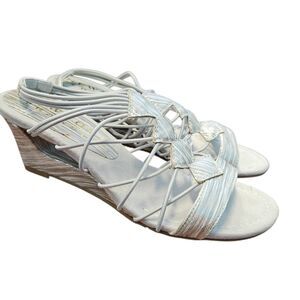 New York Transit Silver Wedge Sandals Womens size 8